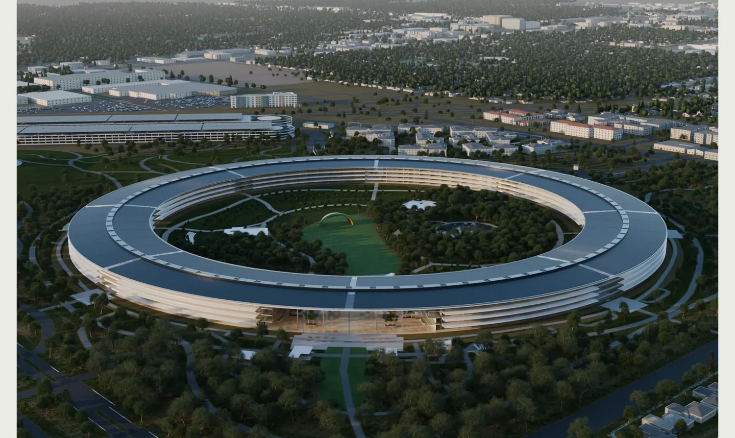 Apple Park campus reconstruction rendered in Blender, from Max Weinbach’s public gallery