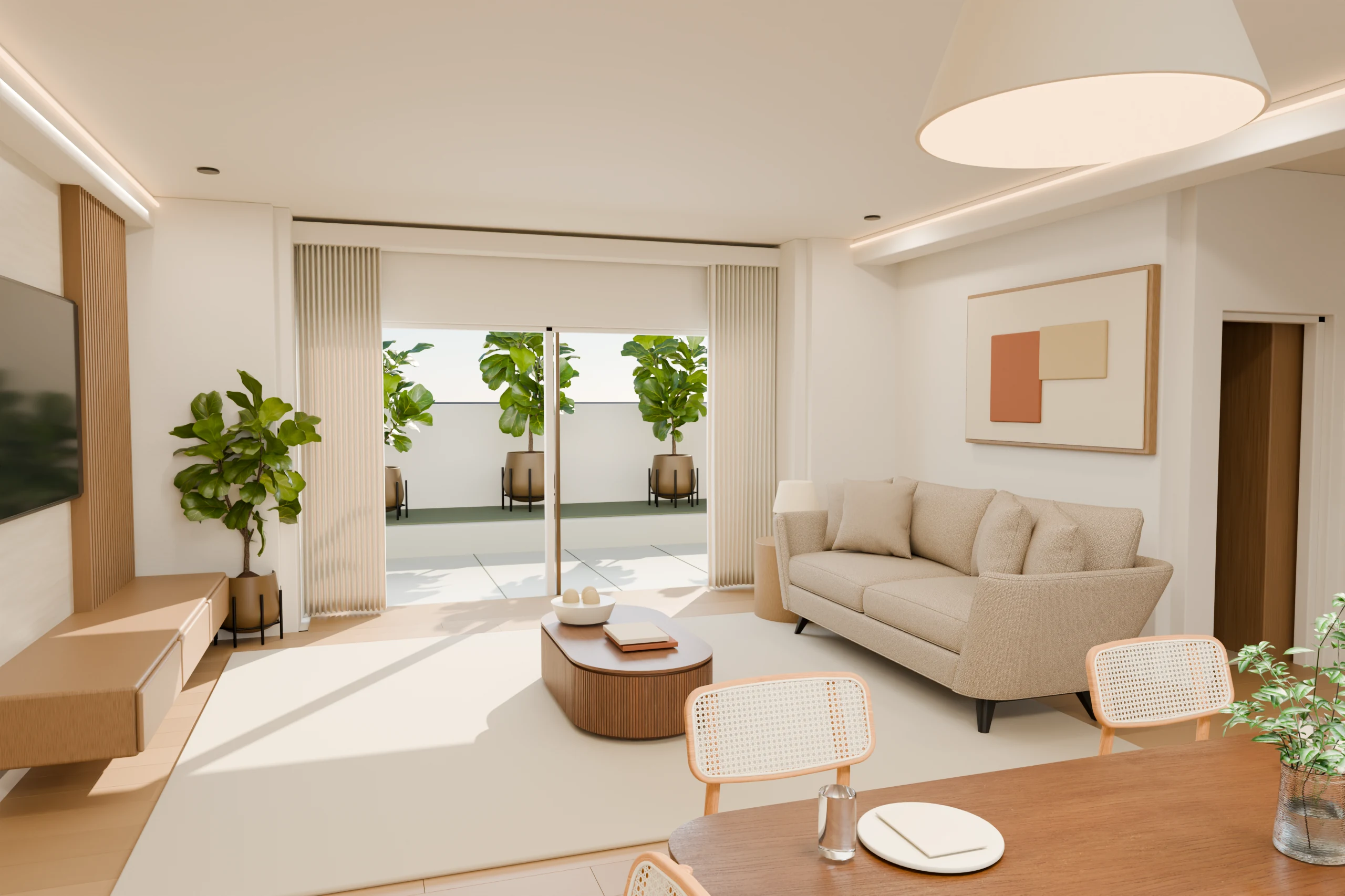 Latest warm modern living room with BlenderKit furniture